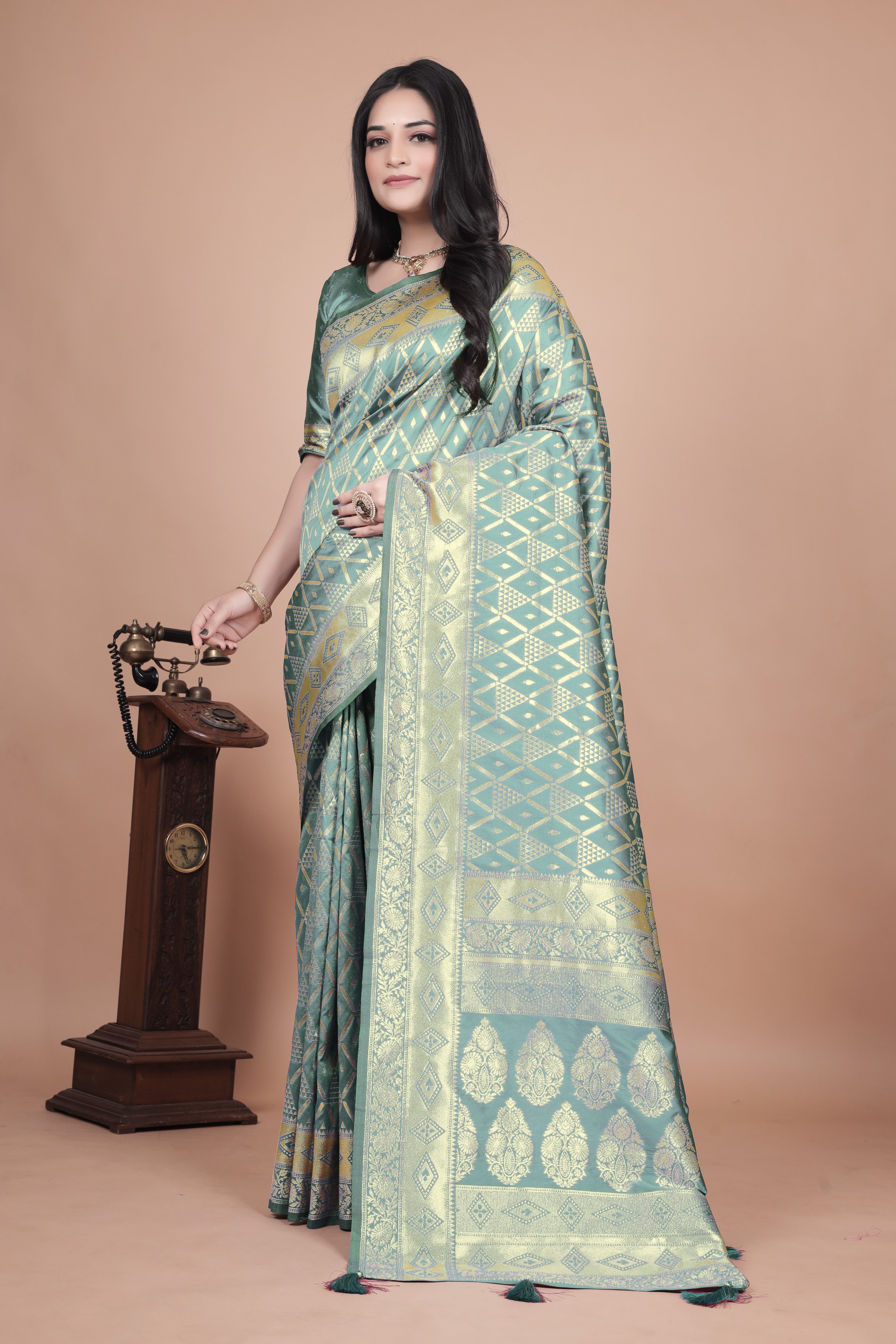 Mauve Banarasi Silk Saree with Silver Zari Elegance With 4 color option